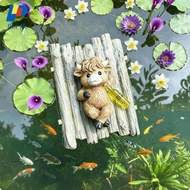 Perfk Bovine Figure Raft Ornament Weathered Bovine Figurine Ornament Compact for Aquarium Hobbyists,