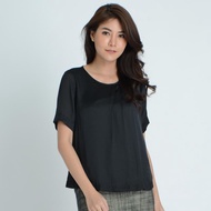 GSP จีเอสพี เสื้อเบลาส์ แขนสั้น สีดำ แต่งจับจีบบริเวณคอ (SL2KBL)