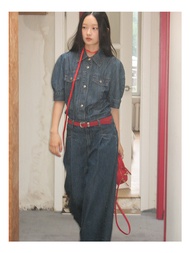 Retro CECI London Old Port เดนิม เสื้อเชิ้ตแขนสั้นบาง ดีไซน์ Sense ผู้หญิง ผ้าฝ้าย Blend ฤดูร้อน แฟช