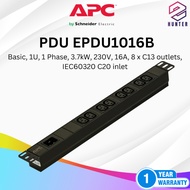 APC Easy Rack PDU EPDU1016B , Basic, 1U, 1 Phase, 3.7kW, 230V, 16A, 8 x C13 Outlets, IEC60320 C20 In