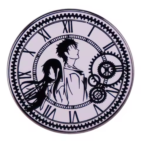 Science Fiction Anime Steins Gate Zero Okabe and Kurisu Love Enamel Pin Steiner Clocks Backpack Pins