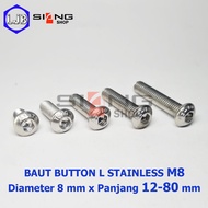 Button Bolt L M8 Stainless 304 A2-70 Length 12 to 80 mm
