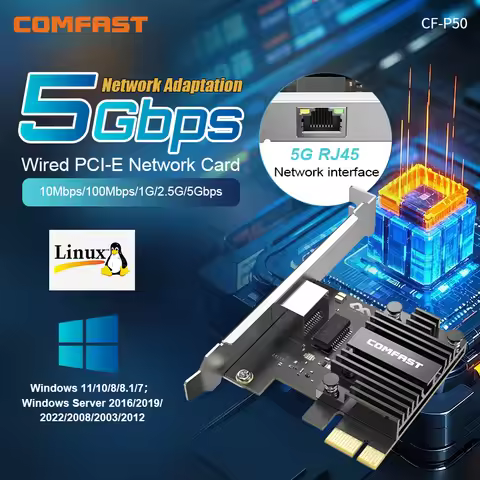 Comfast NEW 5G PCIE Network Card RTL8126-VB-CG Chip Gigabit Ethernet PCI Express 3.1 X1 to RJ45 PCI-
