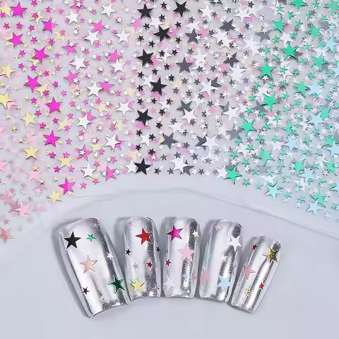 1Pcs 3D Colorful Y2K Stars Nail Stickers 10x8cm Pentagram Self-Adhesive Nails Decals 10-Colors Shiny