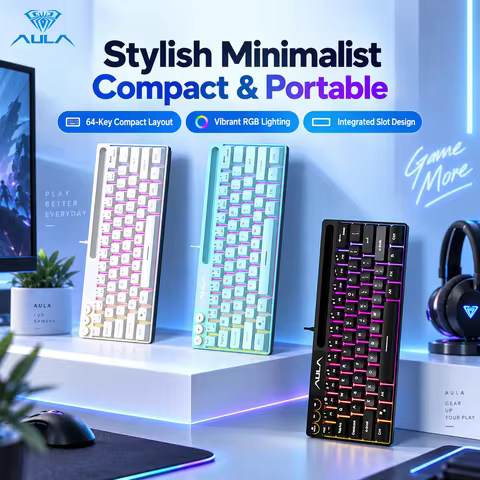 AULA F3061 Mini 64-Key Wired RGB Gaming Keyboard, Portable Mechanical-Feel Keyboard for PC Office & 