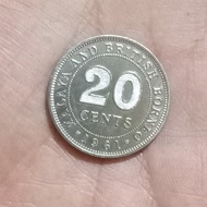 Coin Malaya &amp; British Borneo 20 Cents 1961 Queen Elizabeth the Second 