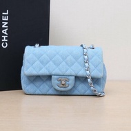 CHANEL CF口蓋包大Mini20藍色牛仔晶片開銀扣25C肩背包