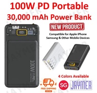 [SG] 100W PD Portable Fast Charging 30000 mAh LED Power Bank 4in1 Cable Compatible Apple iPhone 14 13 Samsung S24 S23