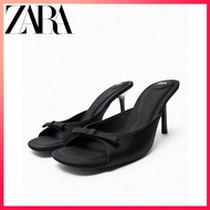 ZARA new summer women's shoes black bow high-heeled mules