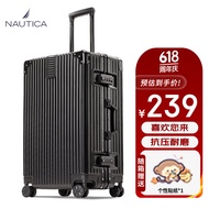 NAUTICA铝框行李箱男万向轮结实拉杆箱28英寸大容量女旅行箱黑色密码皮箱