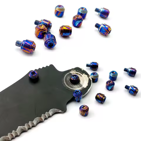 CNC Titanium Made Damascus Pattern Fold Knife Thumb Push Stud Screws Rivets For Benchmade Griptilian