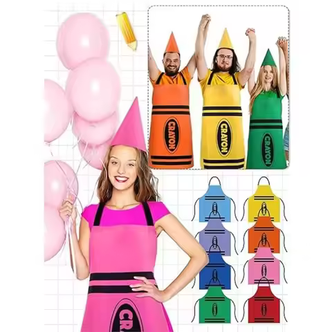 New Colorful Crayon Themed Gnome Set Fancy Dress Funny Work Apron Art Craft Activity Cleaning Gnome