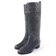 全新未使用☆香奈兒 (CHANEL) 23B G45201 Coco Mark Matelassé 麂皮長靴 灰色 36碼 附原廠盒 義大利製 女士