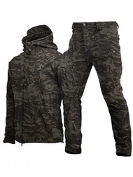 男士偽裝戶外防風防水極緞軟殼夾克和褲子運動套裝