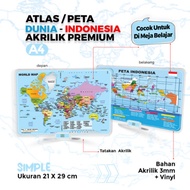 Amanah Atlas Atlas/ World - Indonesia Map/ Premium Acrylic Material 3mm + VINLY (21 x 29 cm A4) & Ac