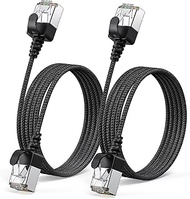 2Pack Nylon Braided Ultra Slim Cat6a Ethernet Short Cable 6 feet, LAN Super Light Cord, High Speed 1