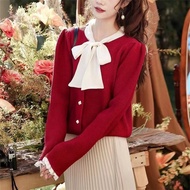 [HZA] Women's Bow Knitted Sweater French Cardigan Top