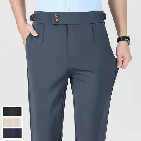 Quality Mens Business Casual Pants Elastic Dress Pants Stretch Golf Pants Black Grey Beige Summer Sp