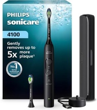 Philips Sonicare 4100 系列電動牙刷 - 聲波牙刷，附壓力感應器，4 種刷牙模式，EasyStart 啟動功能，智慧型計時器，旅行盒 HX4044/52，黑色 平行進口