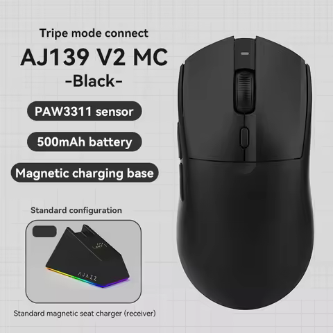 AJAZZ AJ139 V2 MC Wireless Mouse PAW3311 12000DPI Tri-mode RGB Magnetic Dock 500mAh Long Battery Lif