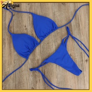 athena|  2 Pcs/Set Bikini Set Solid Color Halter Neck Strap Thong Women Swimsuit Set for Beach