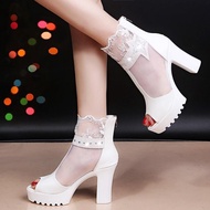 J4MS Sandals For Wedding With Heels  Women Occasion Sandals 2 Inch Heels White Pointed Close Korean 