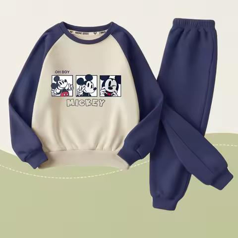 Disney Boys Printed Spliced Sweatshirt 2-piece Sets Kids O Neck Hoodies and Pant 2pcs Set Kids Sport