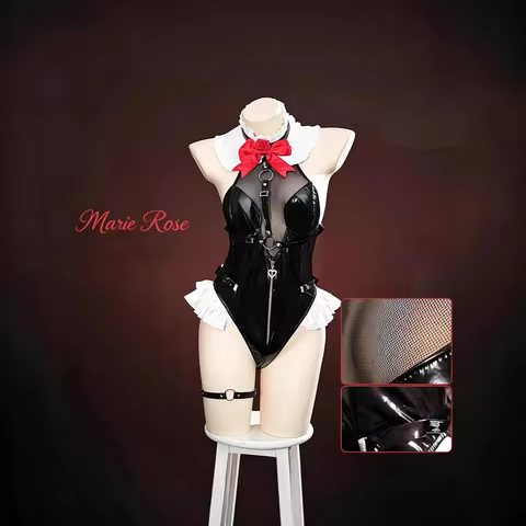 Full Set Dead or Alive Venus Vacation Marie Rose Cosplay Shining Rose Patent Leather Swimsuit Outfit