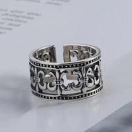 ring for men men ring European American ins Style S925 Plain Silver New Style Hollow Cross Pattern R