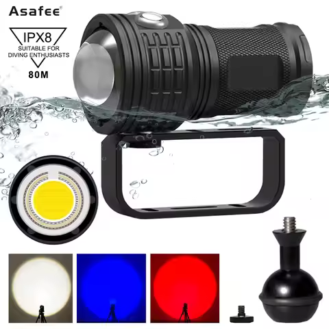 Asafee DRC01 80M 6000LM Underwater Diving Flashlight 500M Big COB Red Blue Dive Light Waterproof Pho