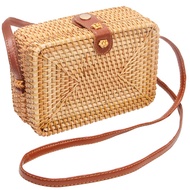 Round Square Rattan Shoulder Bag for Women Boho Bag Clutch Woven Handbag Square 1.7.5 inch x 4.8 inc