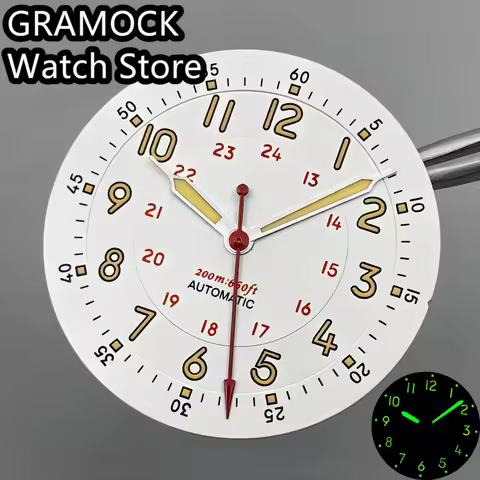 GRAMOCK Pilot Dial 29mm White Field Watch Dial Yellow Number For NH35 ETA PT5000 Miyota DG2813 ST213