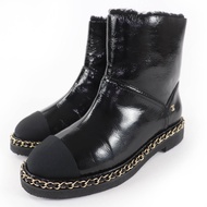 香奈兒 G34113 Coco Mark 羊毛皮短靴，黑色，36 碼，帶盒子和防塵袋，意大利製造，女士款，成色極佳。