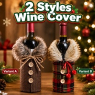 Christmas Wine Bottle Cover 1PCS Faux Fur Collar Holiday Table Decor