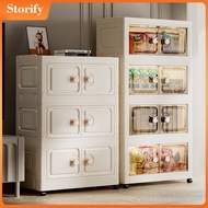 L53cm 2 Doors Stackable Storage Cabinet – Foldable, Multipurpose Storage Box with Roller for Clothes