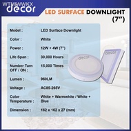 【New stock】☈●۞LED Surface Downlight 12w+4w / 18W+6W LED Colour Downlight  7" 9" Round / Square (WHITE+WARM / WHITE+BLUE)