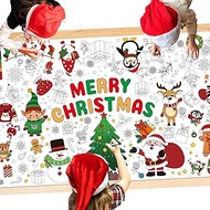 JCTHKUKU Christmas Coloring Tablecloth for Kids, 71 x 31 Large Inch Xmas Coloring Poster Table Cover