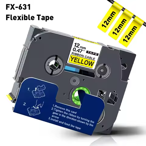 12mm Flexible ID Tape for Brother TZe Label Tape FX631 FX231 TZE231 Yellow Wire Cable Cartridge Fit 