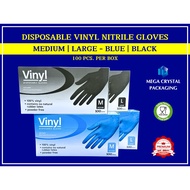 [ 100 Pcs ] Disposable Gloves Vinyl Nitrile Blend Gloves (Blue/Black) Medium | Large