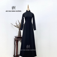 Dinh Huong plain ao dai, 4-panel chifon fabric, black and white, long sleeves, traditional ao dai
