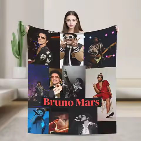 Bruno Mars Singer Blanket Flannel Textile Decor Pop Music Portable Lightweight Throw Blankets for Be