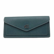 【COACH】防刮皮革信封長夾-深綠色