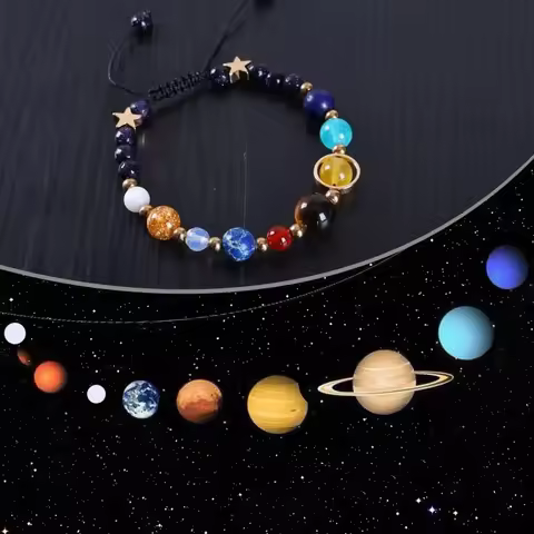 1PC Cosmic Galaxy Solar System Bracelet, Transfer Beads, Eight Planets,hand Woven Natural Beads