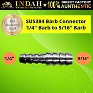 Barb Connector Splicer 304 Stainless Steel Fitting Barb Joiner - 1/4 inch to 3/8 inch or 1/4 inch to