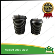 [25 pcs] rippled coffee cup black 9oz 14oz for brew coffee, brew tea, hot chocolate or any hot drink