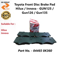 Toyota Front Disc Brake Pad Hilux / Innova - GUN125 / GUN126 / GUN135 ( 04465 0K360/ 04465-0K391 )