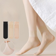 Women Soft Socks Velvet Silk Socks Non-Slip Bottom Splice Transparent Ladies Ultrathin Spring Summer