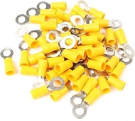 Etopar 100 X Heavy Duty Yellow 1/4" Copper Ring Butt Insulated Terminal Connectors 10-12 Ga Crimp Wi