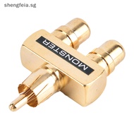 [shengfeia] Copper Gold Plated RCA Audio Video Splitter 1 Male to 2 Female Converter Adapter [SG]