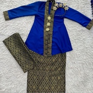 BAJU KEBAYA KLASIK KANAK-KANAK SONGKET (CIK SITI WAN KEMBANG) COTTON BIRU